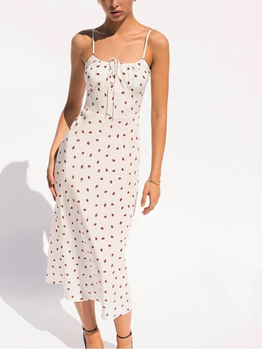 REALISATION PAR Alba Strawberry Print Silk Midi Slip Dress \\ XXS